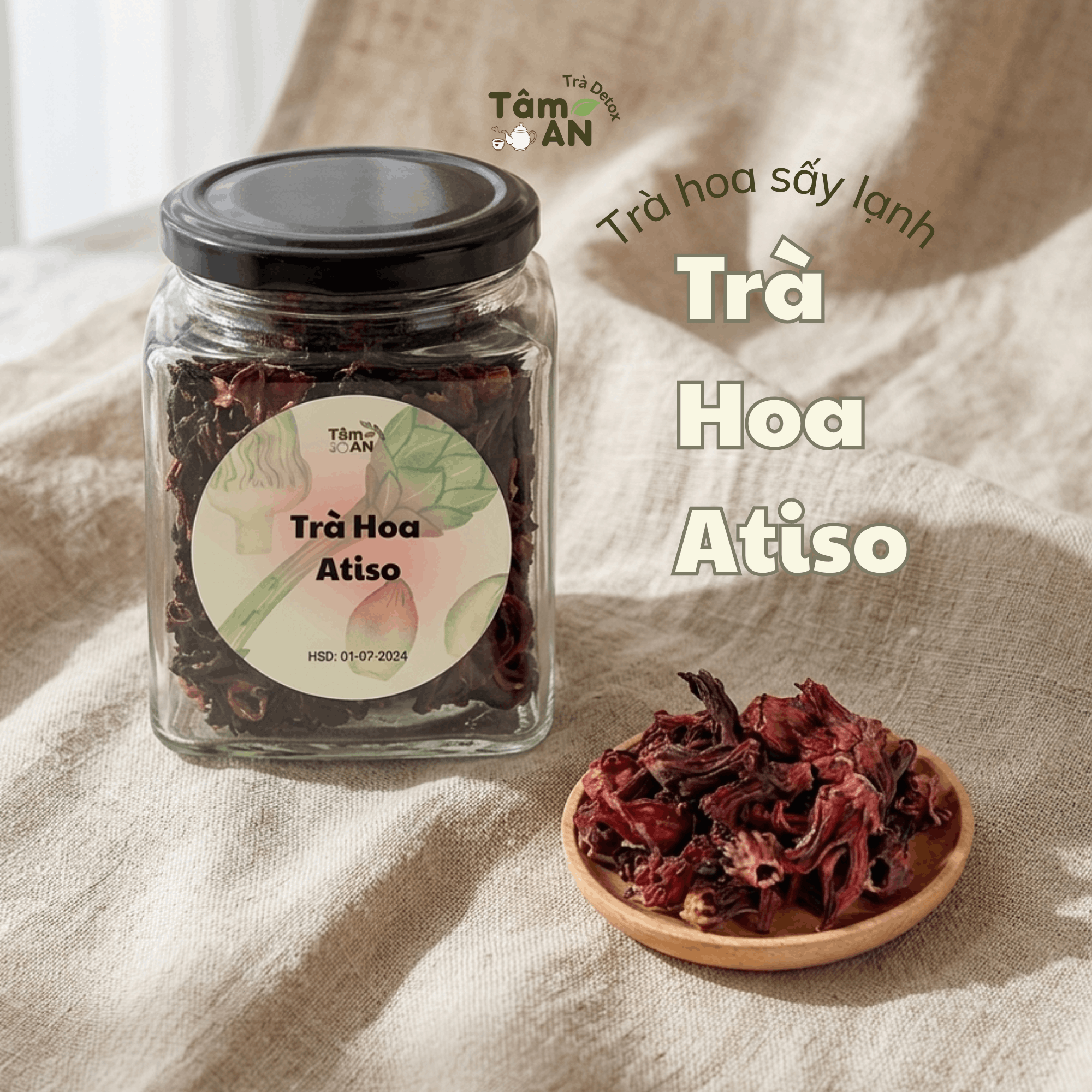 Trà Atiso sấy lạnh - Hũ thủy tinh 50g - Trà detox Tâm An.