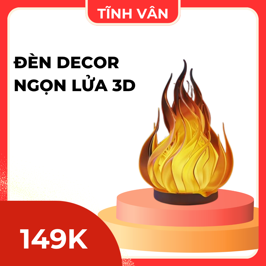 Đèn Decor Ngọn Lửa 3D Siêu Đẹp – Ánh Sáng Rực Ấm – Tặng Bóng LED – Tĩnh Vân Decor