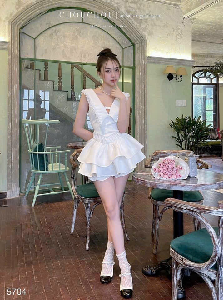 ĐẦM 2 DÂY KIỂU BABYDOLL ĐEN PHỐI NƠ TRẮNG LƯNG