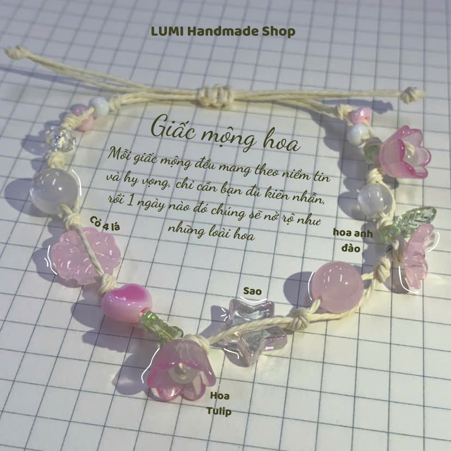 GIẤC MỘNG HOA - VÒNG TAY HANDMADE TONE HỒNG TRẮNG