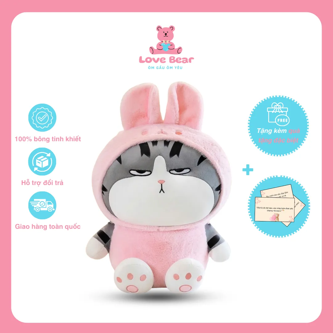 Gấu bông mèo hoàng thượng cosplay thỏ hồng