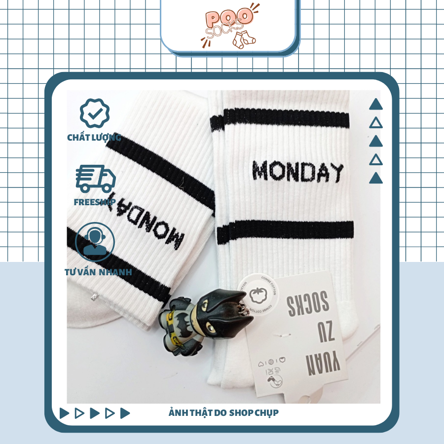 Tất Vớ Cổ Cao POOSOCKS Phong Cách Unisex Màu Trắng Dreamday Monday Thời Trang Trẻ Trung Năng Động