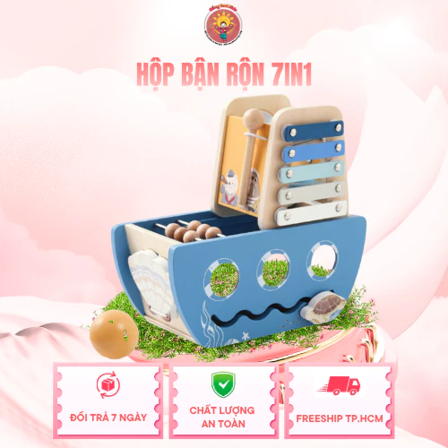 Hộp Bận Rộn Montessori Gỗ Nắng Tươi Kids 7 in 1 An Toàn Giáo Dục Sớm Phát Triển Tư Duy Cho Bé