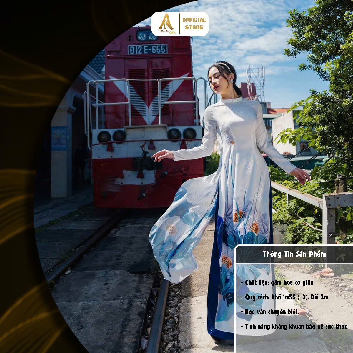 vái áo dài họa tiết hoa sen