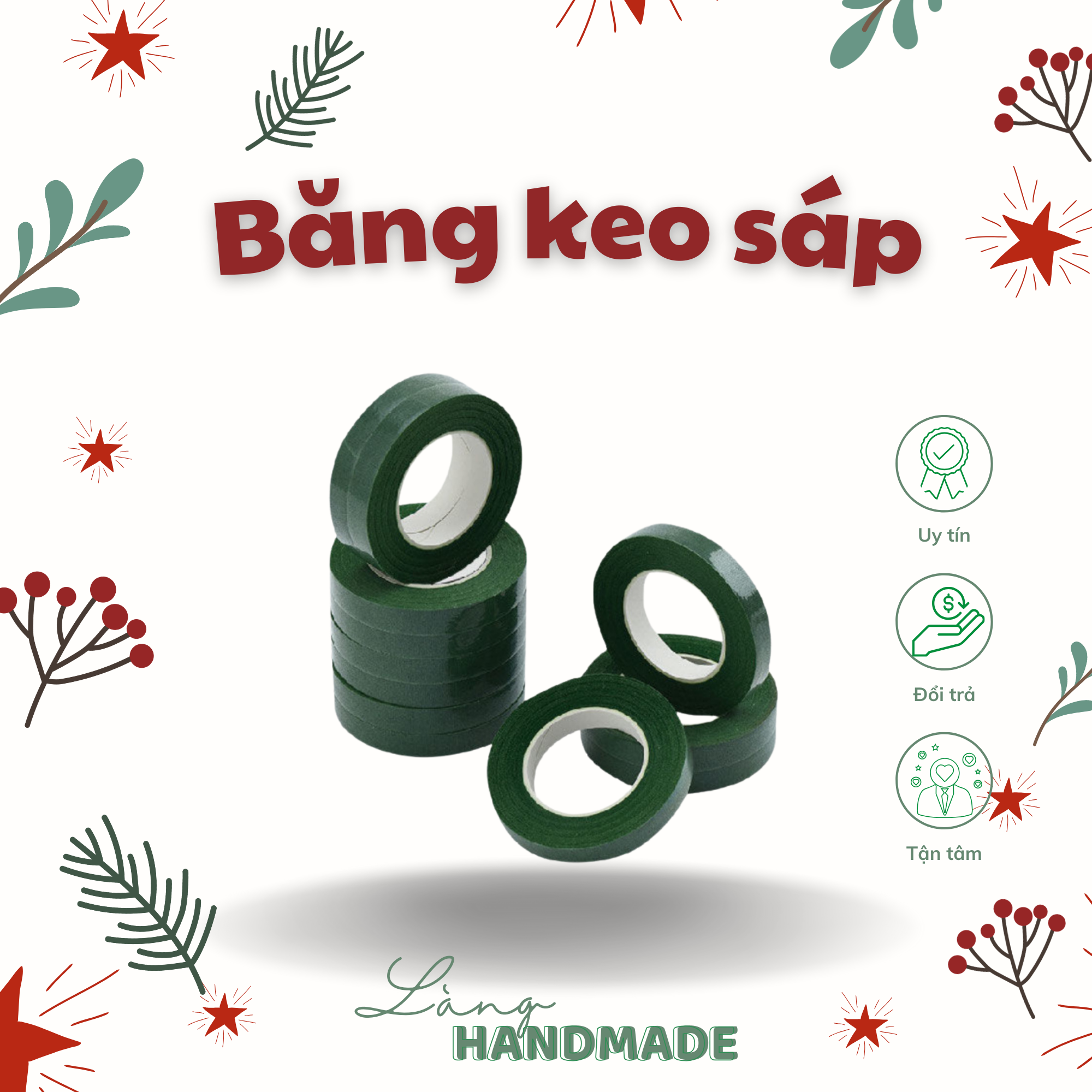 Cuộn băng keo sáp quấn cành hoa trang trí handmade, băng dính sáp cuốn, ruy băng giấy – Làng handmade