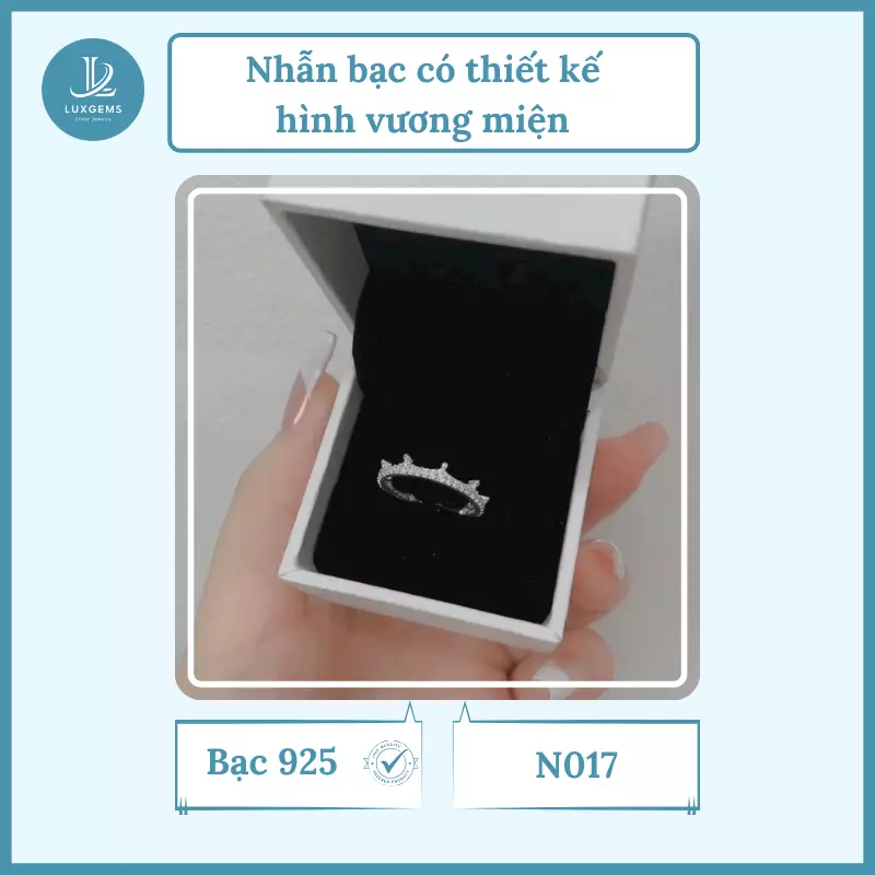 Nhẫn bạc Luxgems có thiết kế hình vương miện_N017
