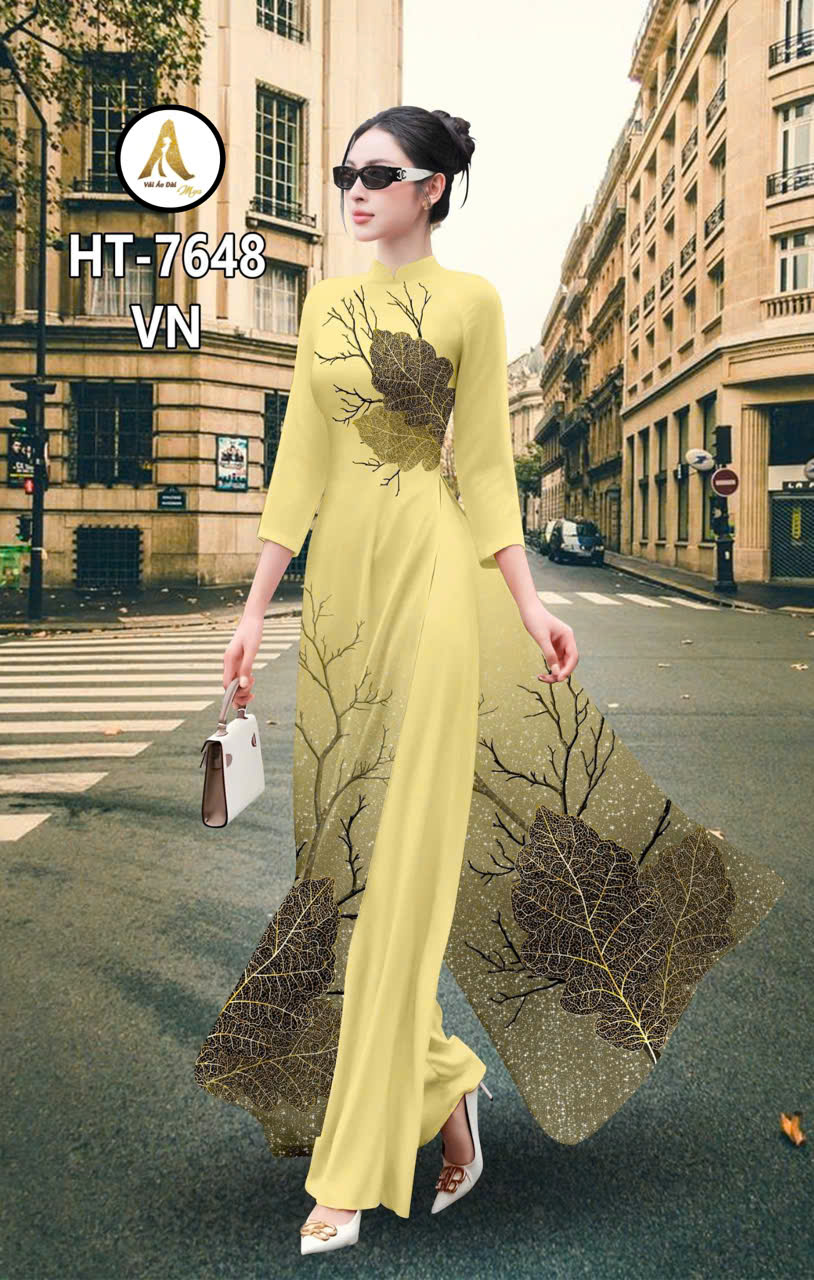 vải áo dài họa tiết chiếc lá