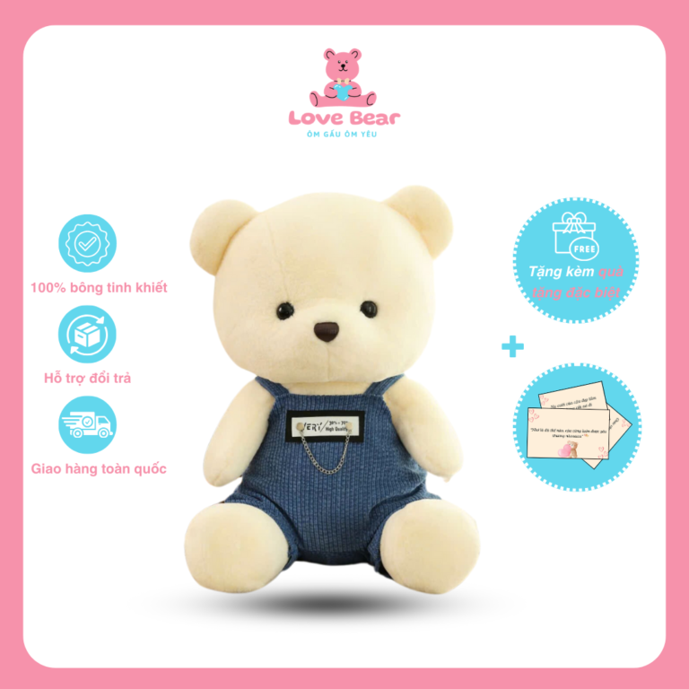 Gấu Teddy mặc yếm nhung siêu mềm mịn