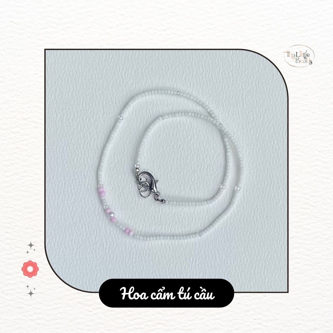 Vòng cổ handmade The Little Beads "Hoa cẩm tú cầu" hạt cườm màu hồng và trắng