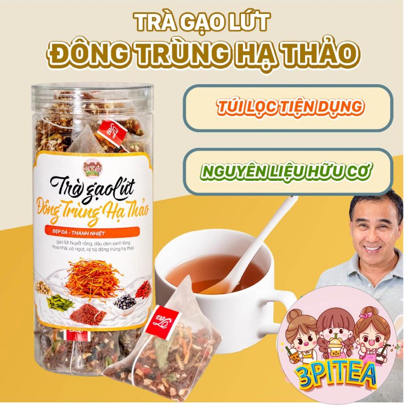 Trà gạo lứt đông trùng hạ thảo, giải độc gan thanh lọc cơ thể