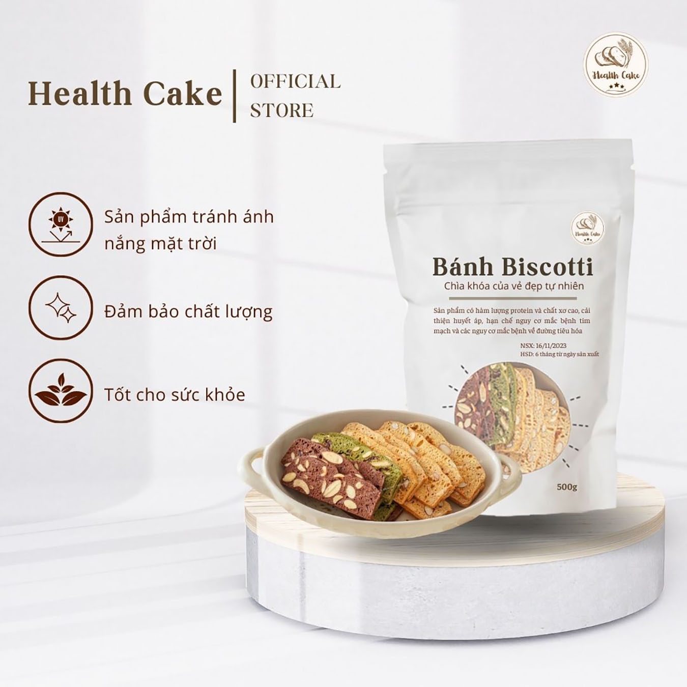 Bánh Biscotti thương hiệu Healthcake giúp hỗ trợ giảm cân và ăn kiêng túi 100gram