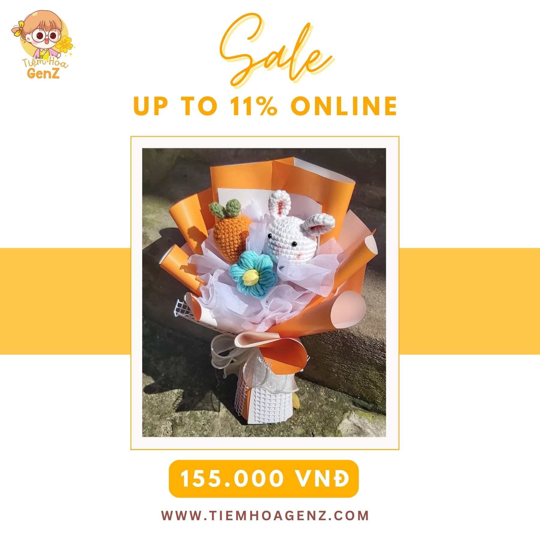 Bó Hoa Len Con Thỏ Handmade Phối Củ Cà Rốt