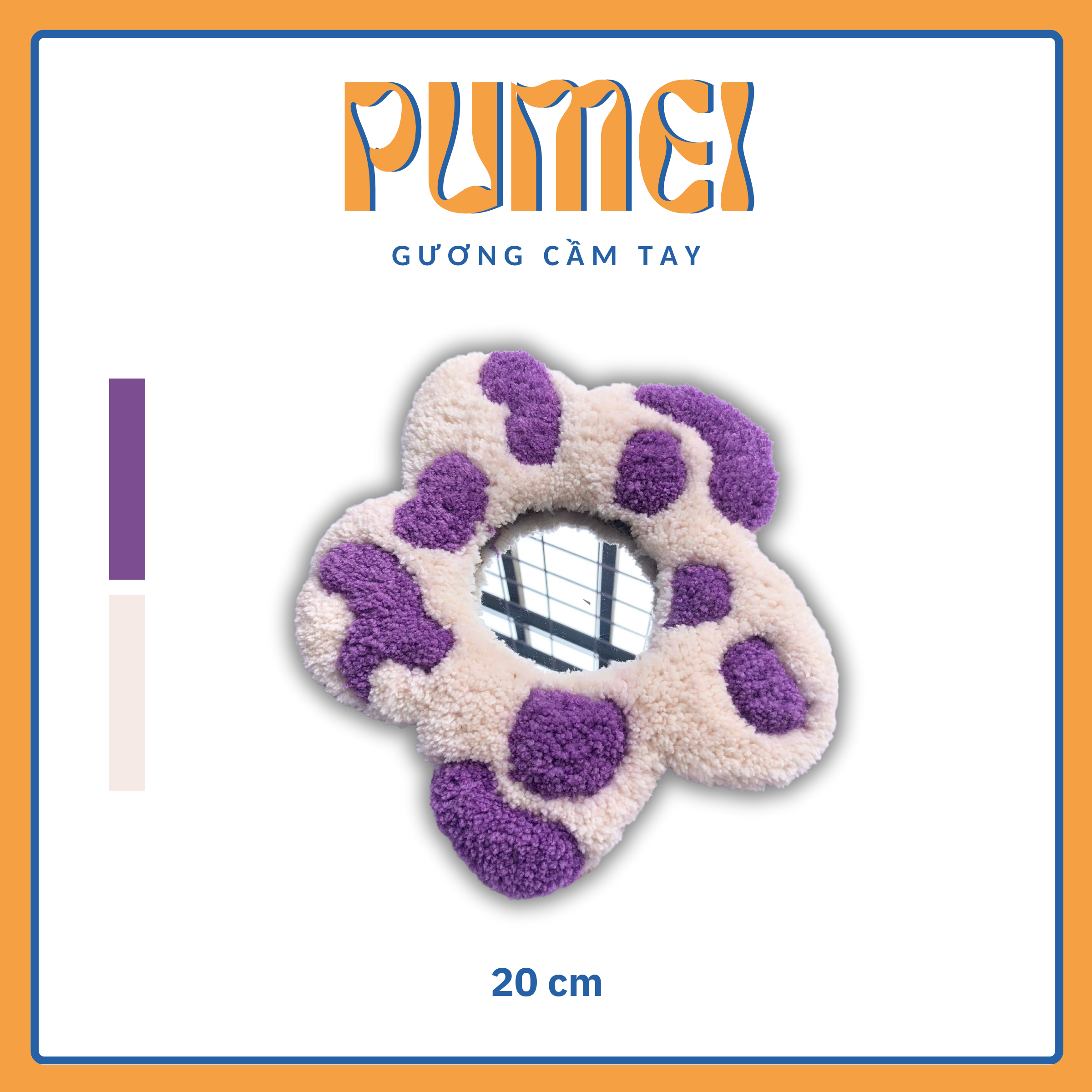 Gương decor cầm tay hoa hoạ tiết bò sữa