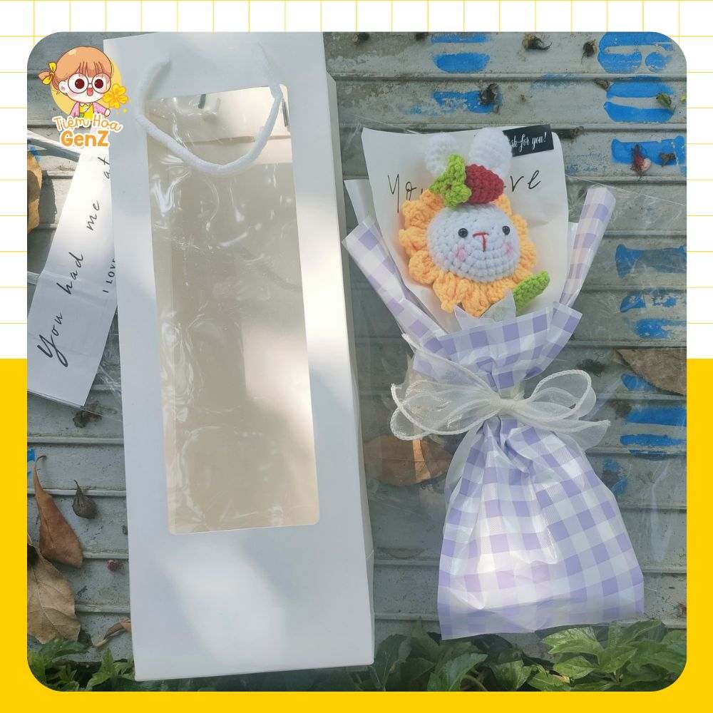 Bó Hoa Hình Thú Bằng Len 1 Bông Cao Cấp Kèm Túi