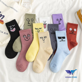 Tất Vớ Cổ Cao Họa Tiết Khuôn Mặt Biểu Cảm VoVanstore