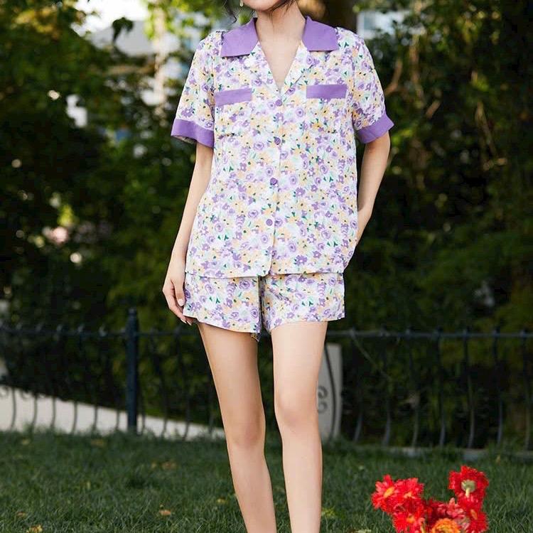 Pijama Lụa Linen Hoa Tím