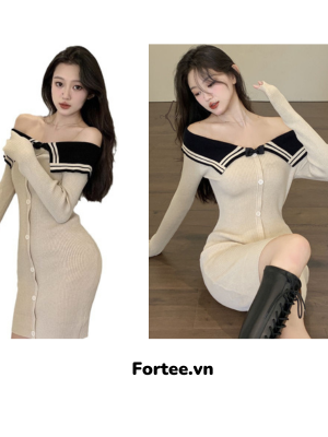 Đầm Thiết Kế Trễ Vai Đan Len Phong Cách Sexy