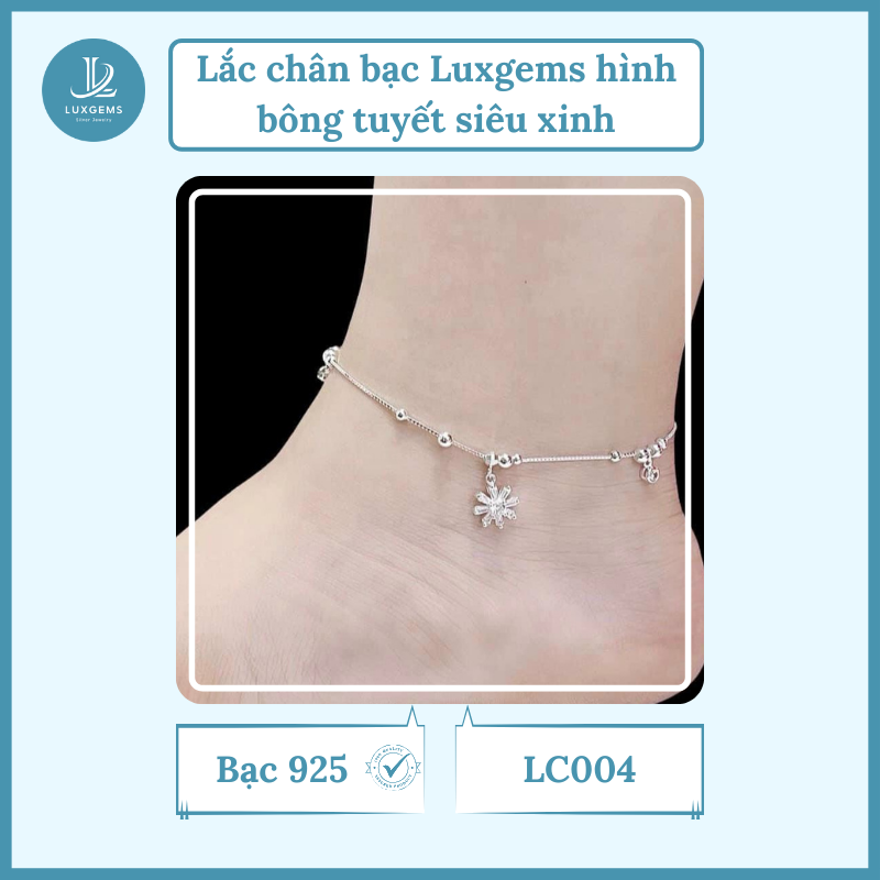 Lắc chân bạc Luxgems_Lắc chân hình bông tuyết nhỏ_LC004