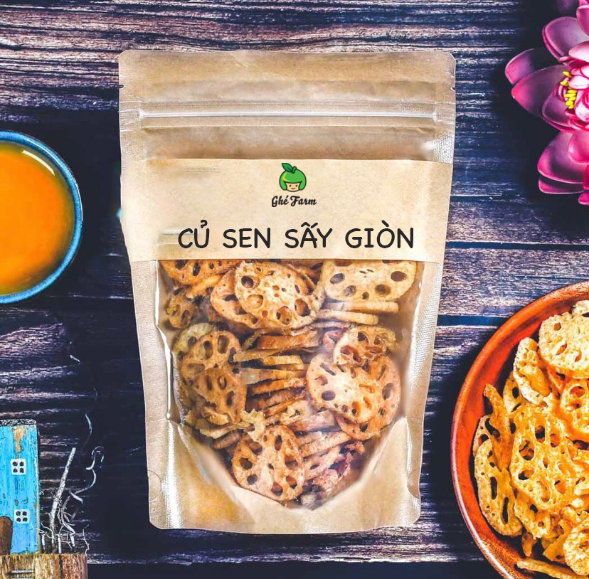 Củ sen sấy giòn, 80g, bịch, mẫu kraft 1 mặt trong