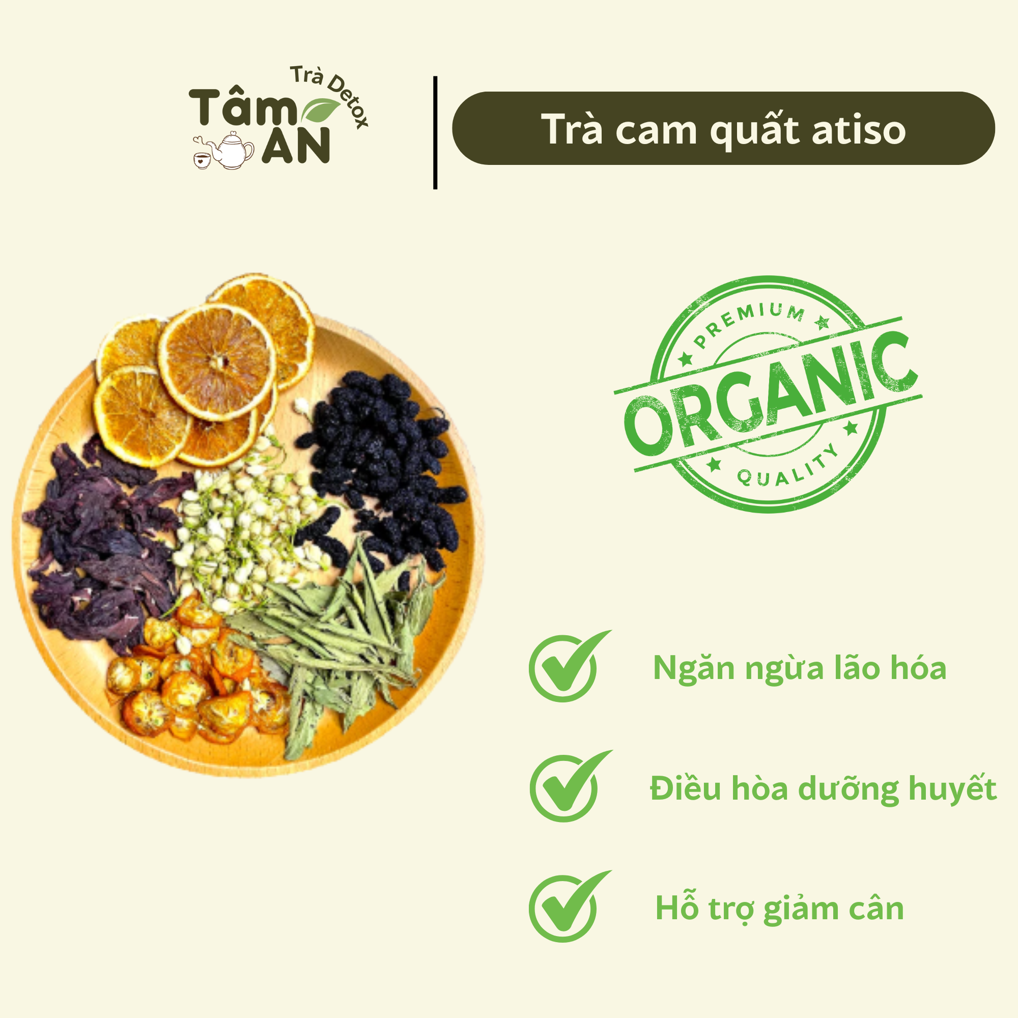 TRÀ CAM QUẤT ATISO SẤY LẠNH – COMBO 30 GÓI - TRÀ DETOX TÂM AN