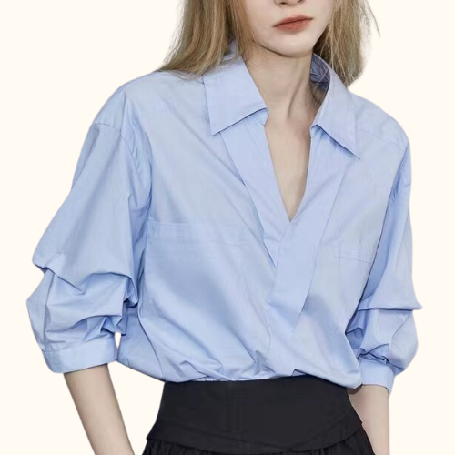 Sơ Mi Kiểu Cổ Khoét Hai Túi | Unnie Sơ Mi