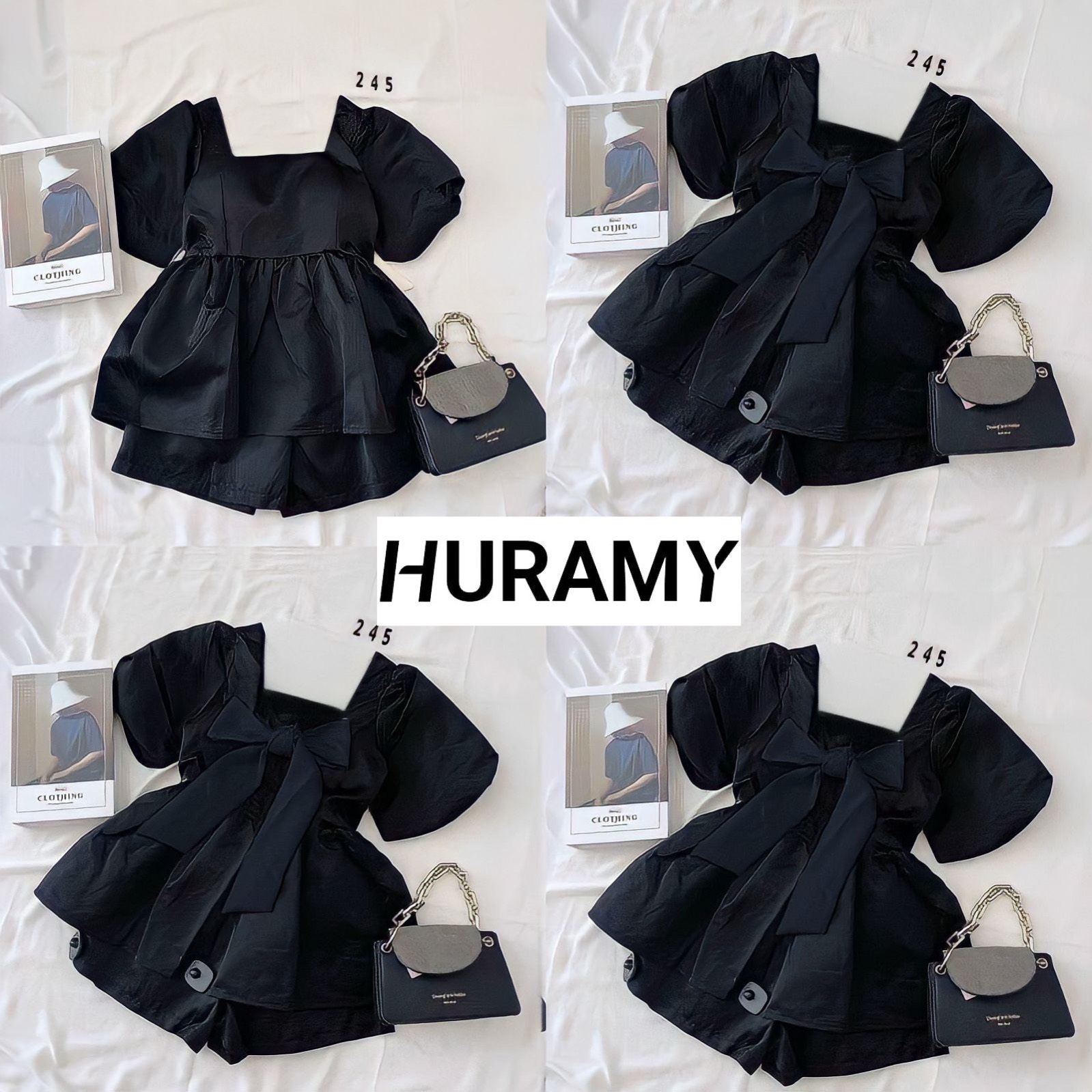 Set Babydoll tay phồng ulzzang thắt nơ sau lưng siêu xinh Freesize Dưới 55kg - HURAMY