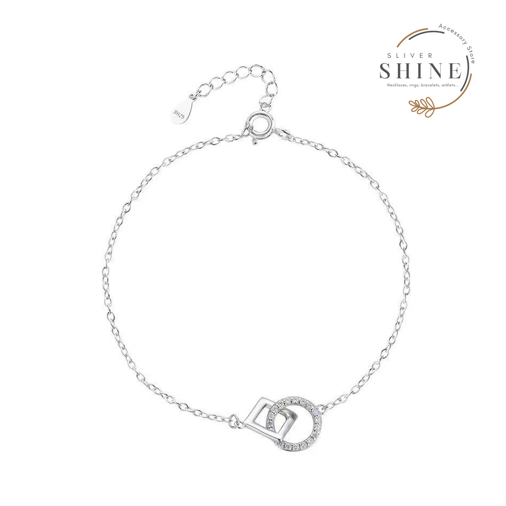 Lắc tay bạc SHINESLIVER mặt kết hình vuông tròn