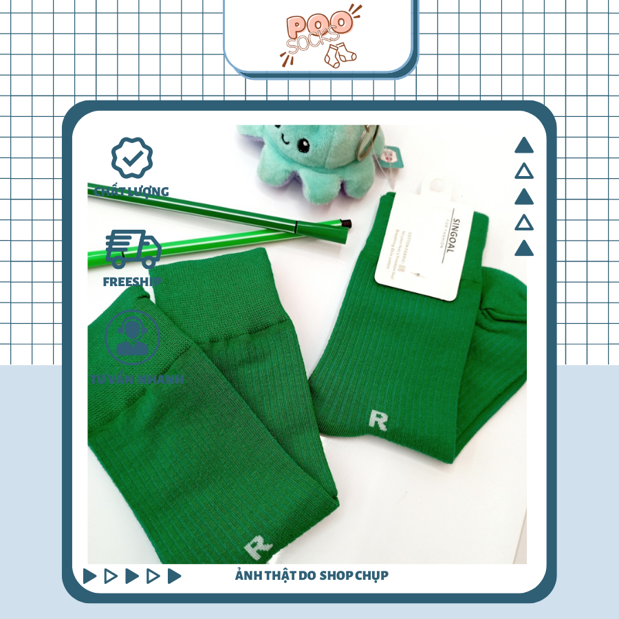 Tất Vớ Cổ Cao Nam Nữ POOSOCKS Thêu Chữ R Dày Dặn Cao Cấp Xanh Lá Siêu Xinh Trendy Thấm Hút Mồ Hôi Tốt