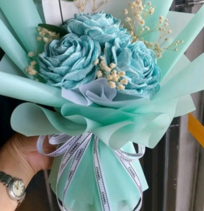 Bó Hoa Giấy Nhún 3 Bông Màu Xanh Hanaflower