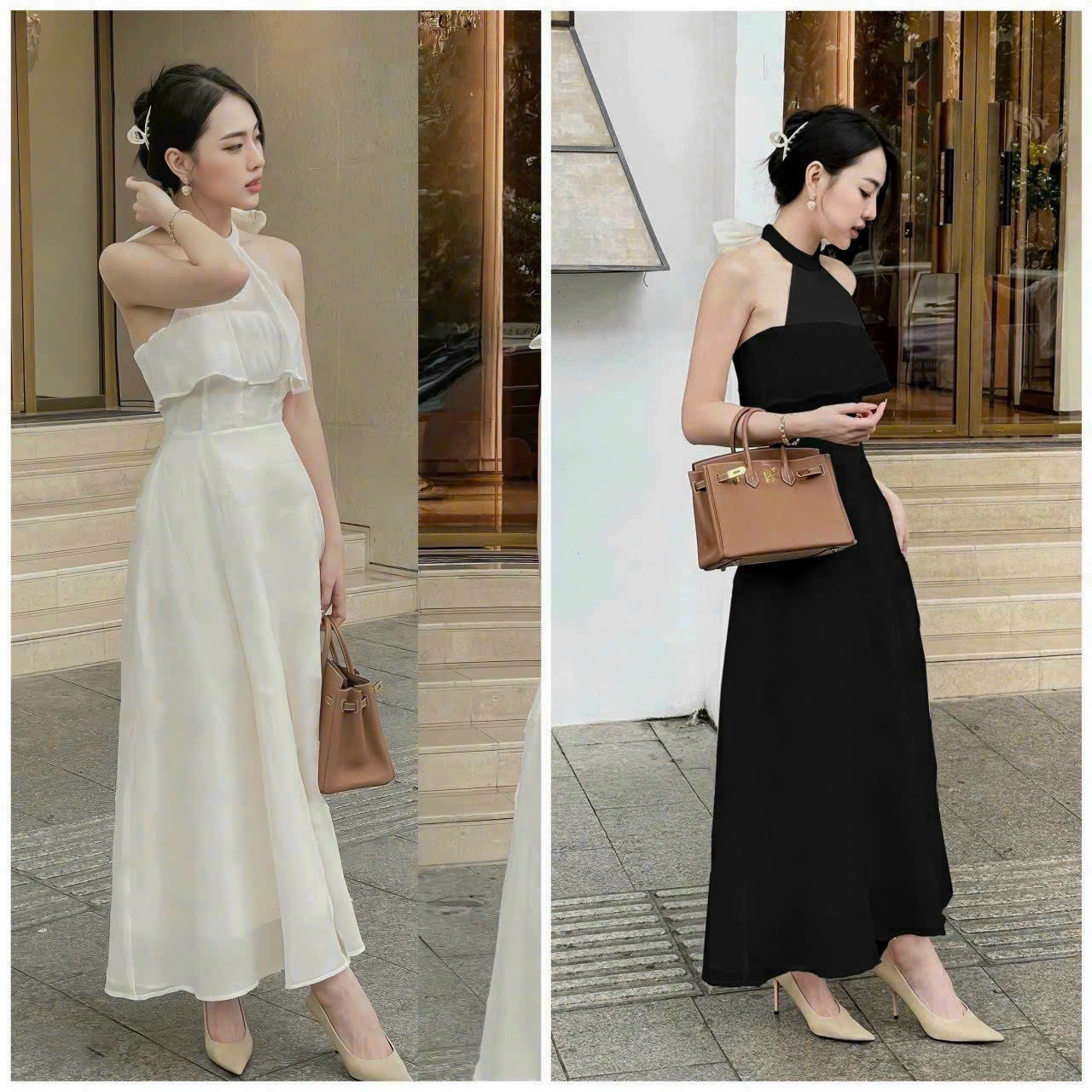 ĐẦM PHỐI NƠ TO SAU LƯNG MAXI TẦNG NGỰC