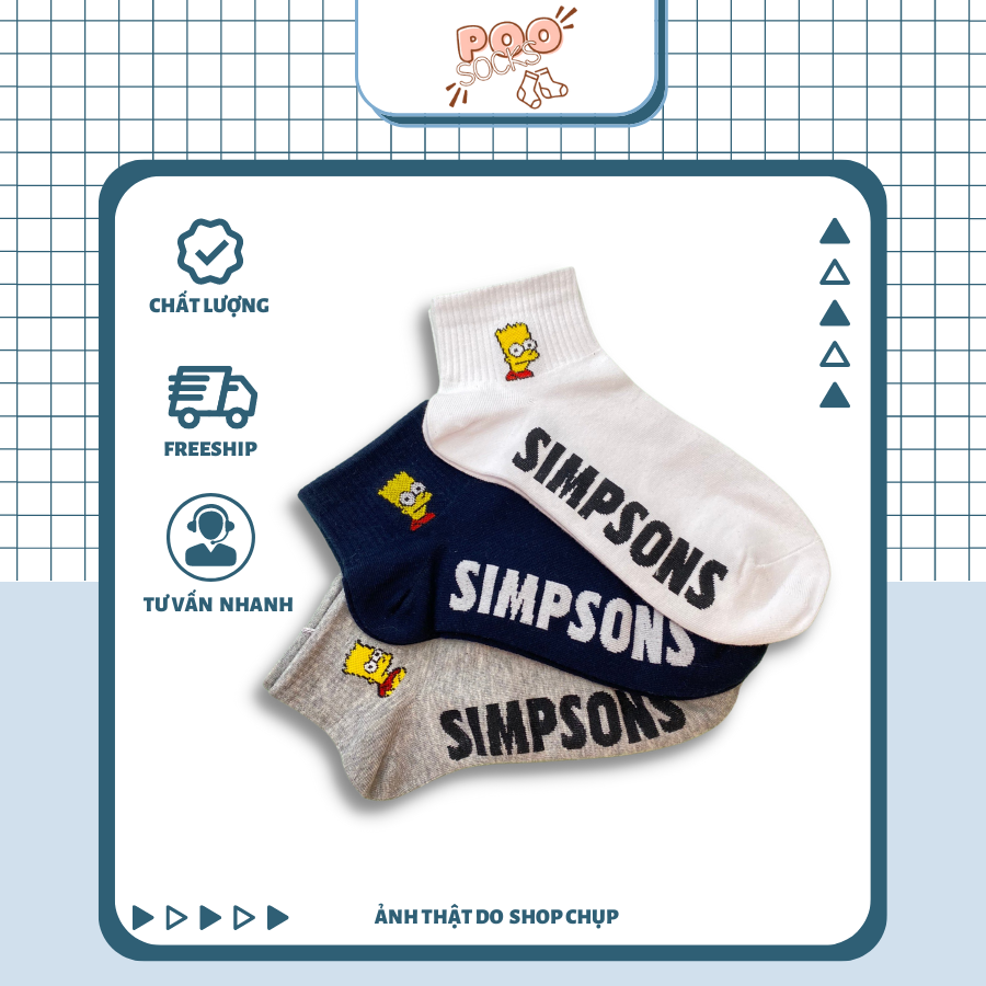 Tất Vớ Cổ Thấp Nam Nữ POOSOCKS Họa Tiết Simpson Chất Liệu Cotton 100% Co Giãn Kháng Khuẩn Cực Tốt