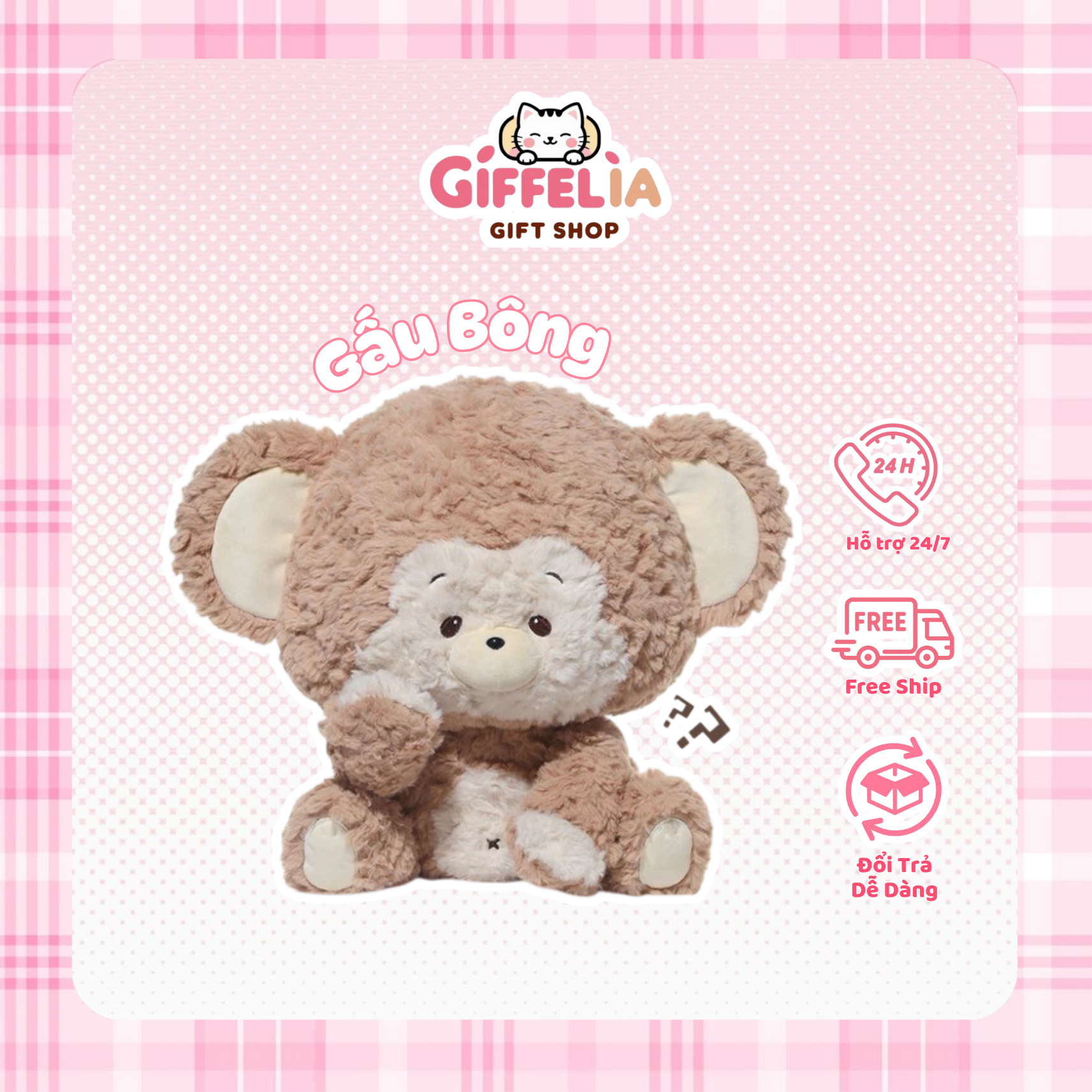 Gấu Bông Khỉ Mềm Mại Dễ Thương – Giffelia