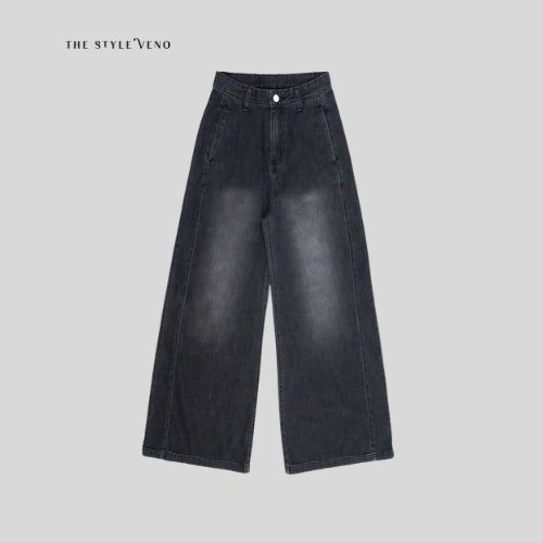 Quần Jeans Dài  Ống Rộng Cạp Cao Tôn Dáng Nam Nữ Unisex