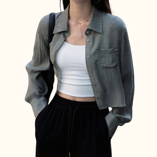 Sơ Mi CroptopTay Dài Basic | Unnie Sơ Mi