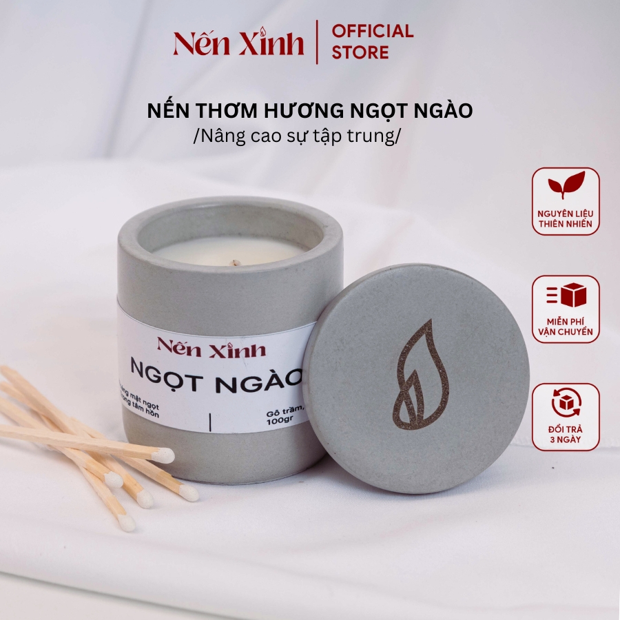 Nến Thơm Cao Cấp NẾN XINH Hương Ngọt Ngào Của Gỗ Trầm Và Vani