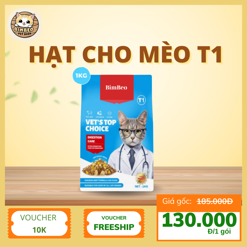 Thức Ăn Cho Mèo BimBeo Dạng Hạt T1 Holistic Gói 1KG Với 30% Protein Dành Cho Mèo Mọi Lứa Tuổi
