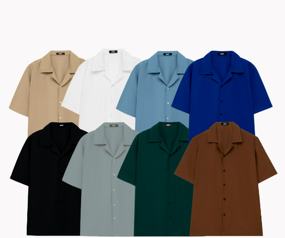 Áo sơ mi tay ngắn nam nữ form rộng sơ mi cổ vest unisex tay lỡ, chất vải lụa mịn chống nhăn