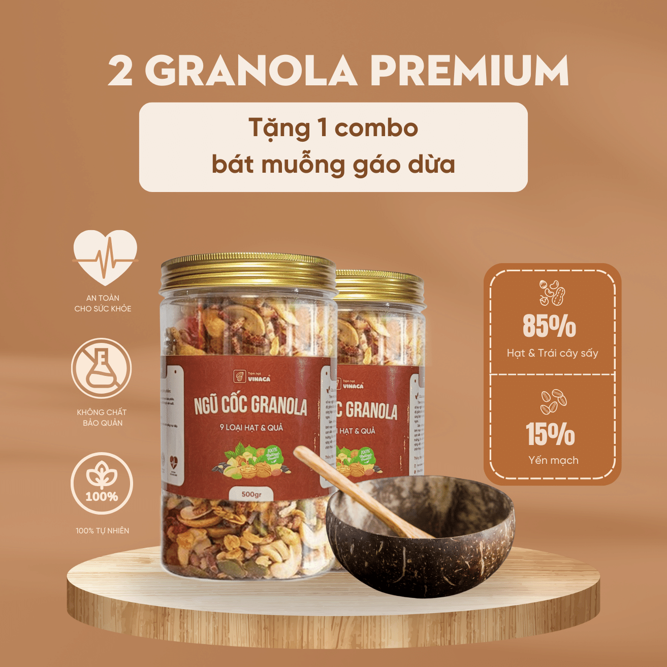 2 Granola Premium tặng 1 bát gáo dừa