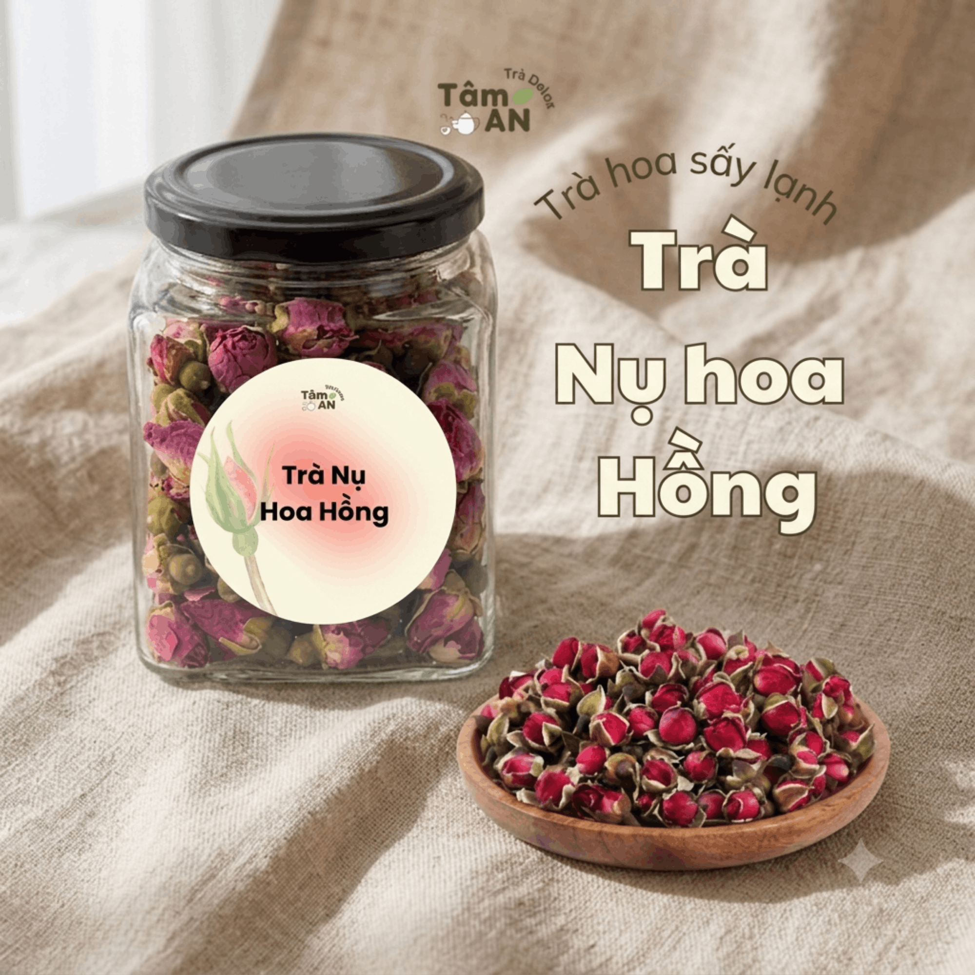 Trà nụ hoa hồng sấy khô - Hũ thủy tinh 50g - Trà detox Tâm An