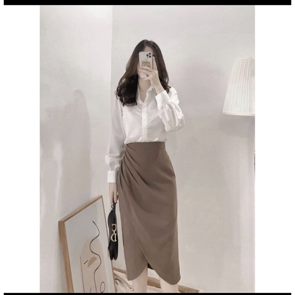 CHÂN VÁY VẠT LỆCH XẾP LY EO 015 CHÂN VÁY CÔNG SỞ NỮ