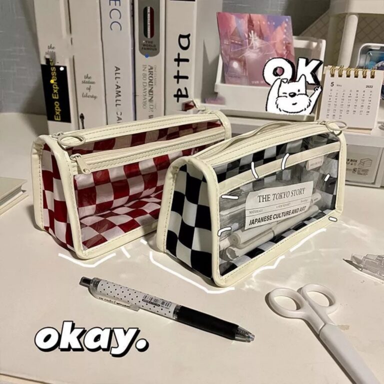 Túi đựng bút kẻ caro trong suốt 22x8x10