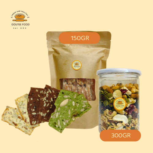 Combo Ngũ Cốc Dinh Dưỡng Ăn Kiêng Goutee Food Hộp 300G + Bánh Biscotti Mix 3 Vị Không Đường 150G