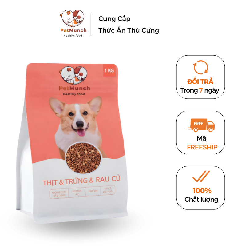 Thức ăn cho chó PetMunch vị Thịt, Trứng x Rau củ 1kg