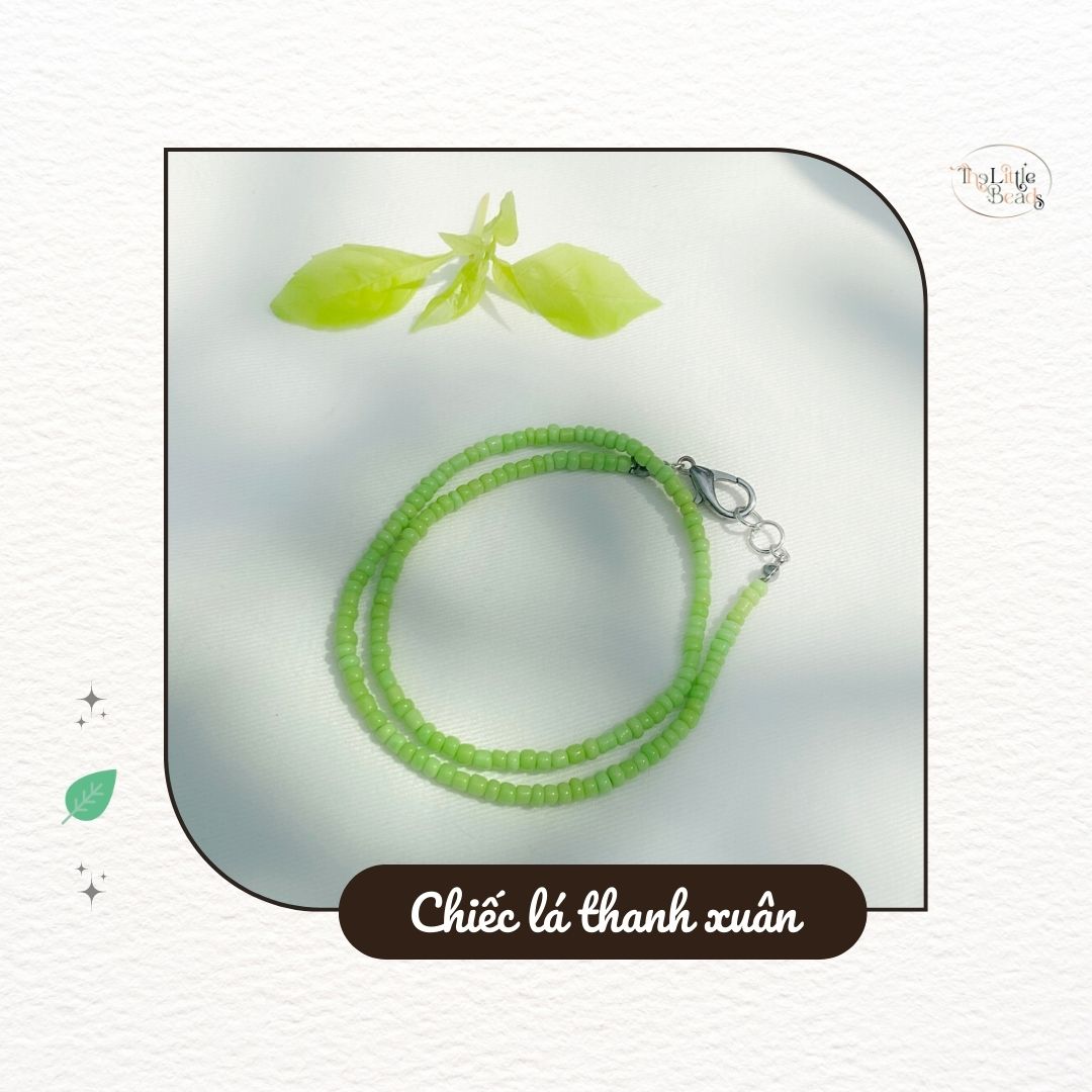 Vòng cổ handmade The Little Beads "Chiếc lá thanh xuân" hạt cườm màu xanh tươi