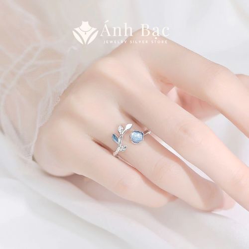 Nhẫn Ánh Bạc S925 Đính Lá Pha Lê Xanh