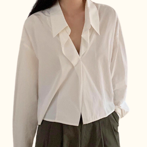 Sơ Mi Croptop Trơn Cổ Vest | Unnie Sơ Mi