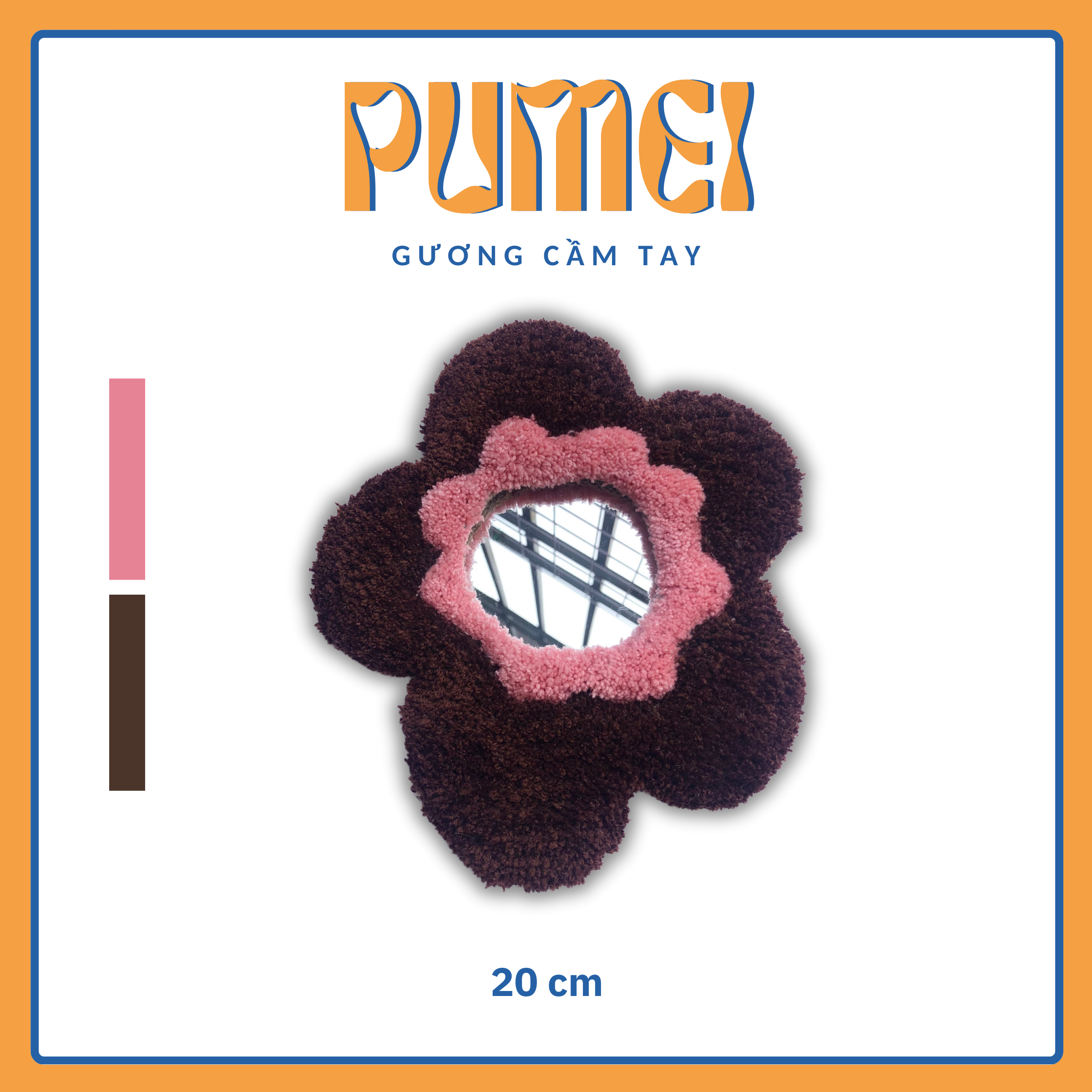 Gương decor cầm tay hoa hoạ tiết socola