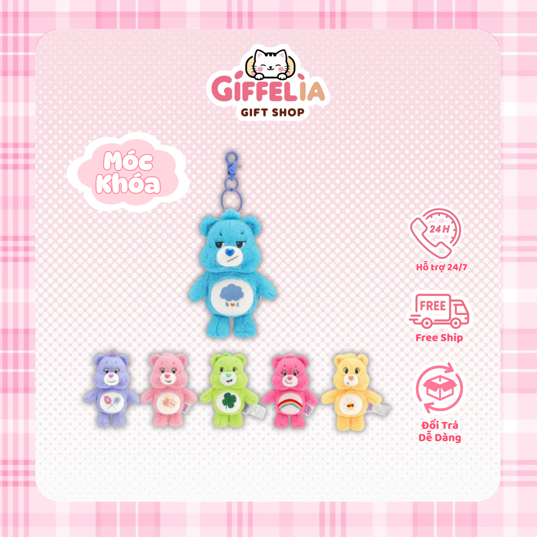 Móc Khóa Gấu Bông Care Bears Cầu Vồng Đáng Yêu Có Nhạc – Giffelia