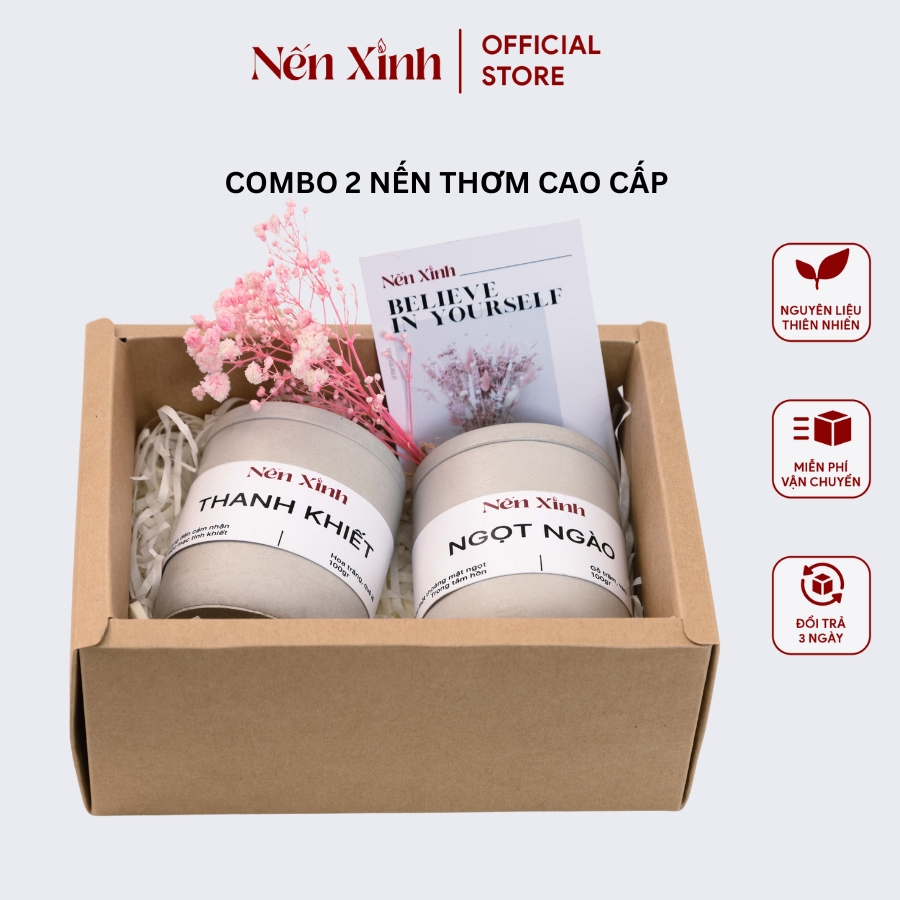 Combo 2 Nến Thơm Cao Cấp NẾN XINH Hương Thanh Khiết Và Hương Ngọt Ngào Tạo Không Gian Chill