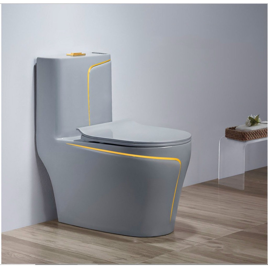 Bồn cầu xám viền vàng INAX